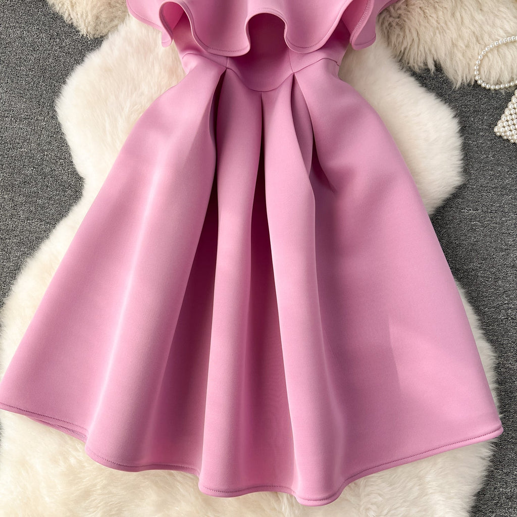 Delicate Ruffled Short Pink Dress