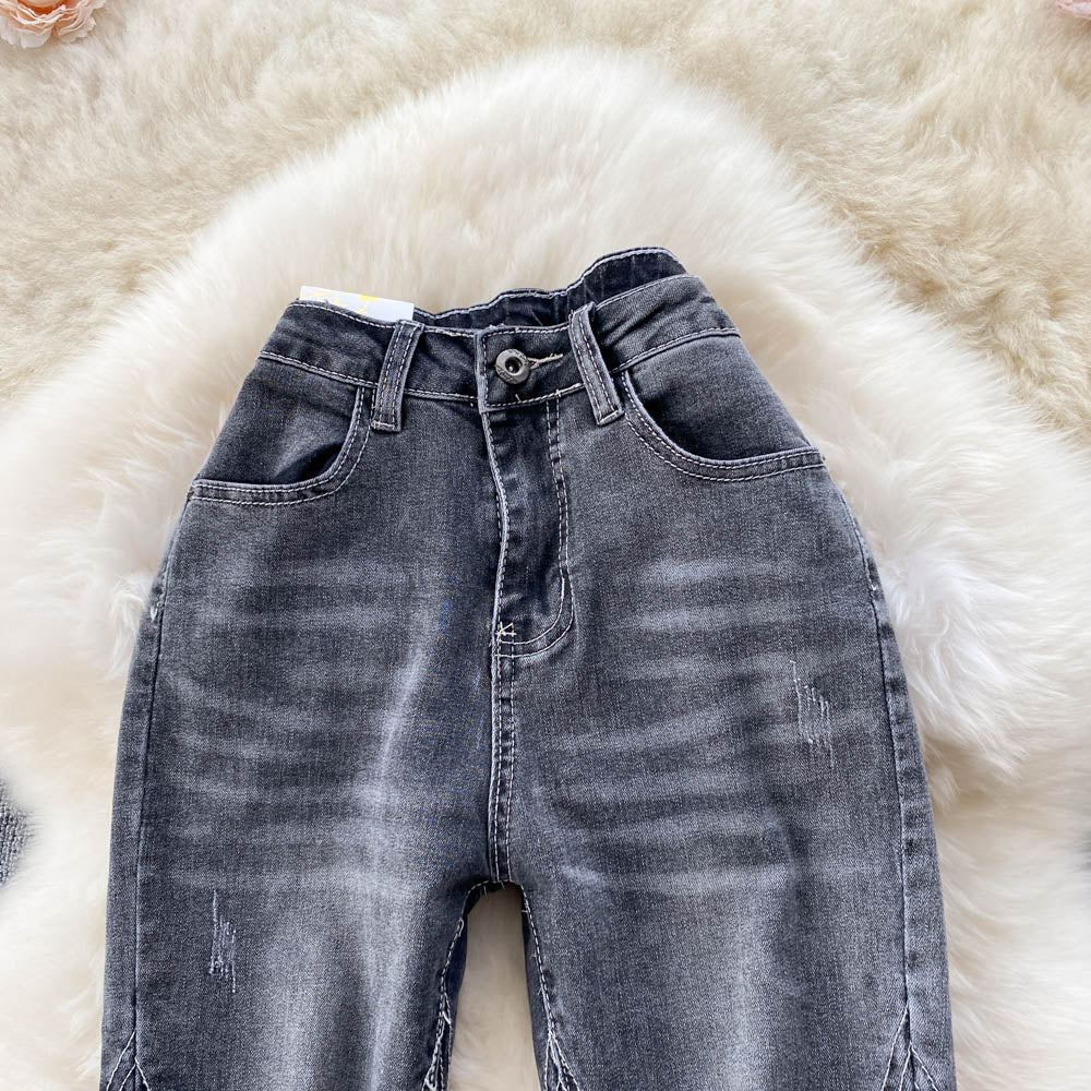 Patchwork Ruffle-trimmed Flared Jeans