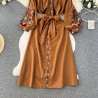 Bohemia Lace-up Embroidered Floral Dress