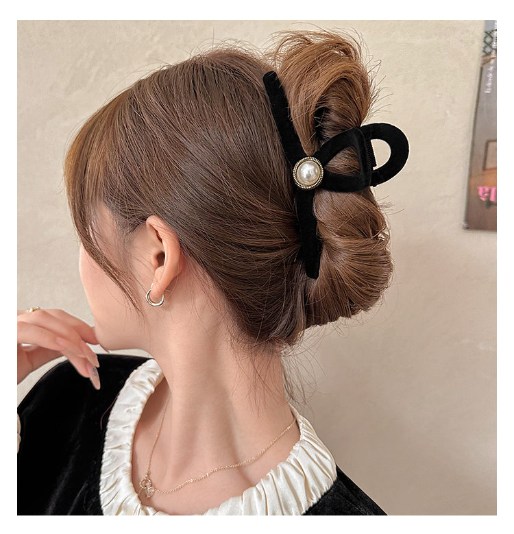 Beaded Black Velvet Hair Claw