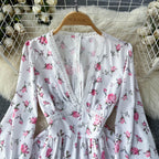 Sweet Lace V-neck Floral Dress