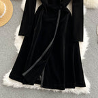 Velvet Suit Collar Trench Coat Dress