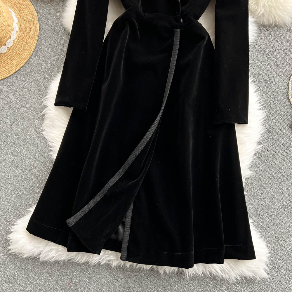 Velvet Suit Collar Trench Coat Dress