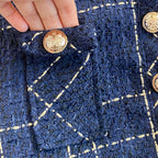 Tweed Plaid Blazer&Skirt 2Pcs