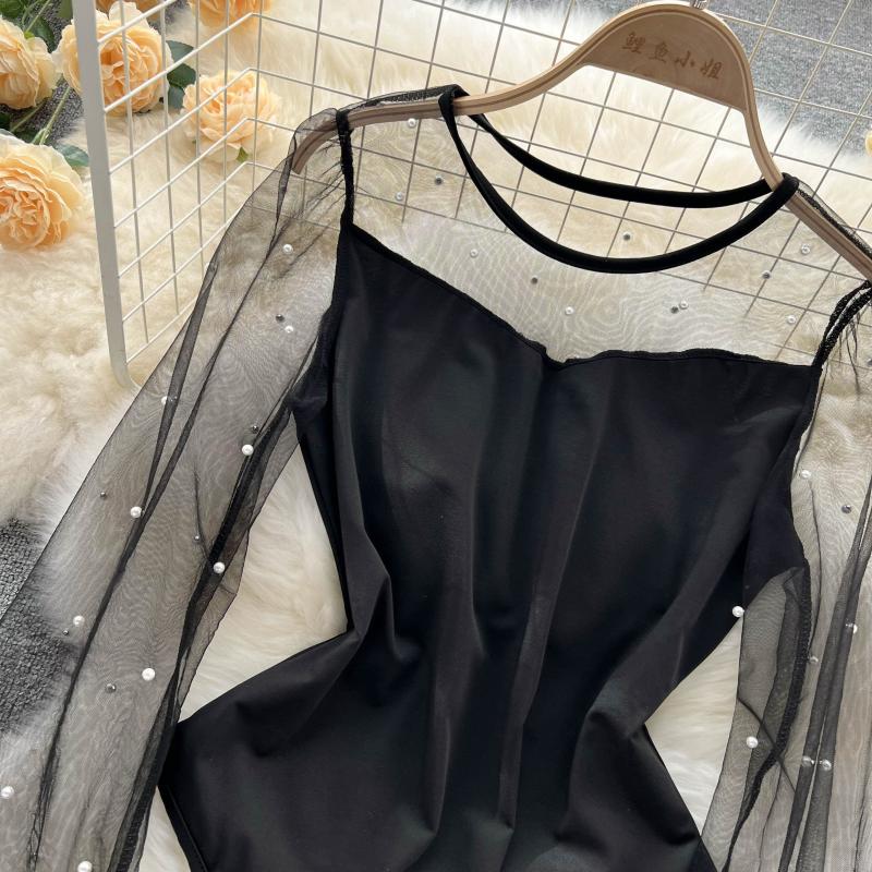 Mesh Patchwork Knitted High-cut Lingerie