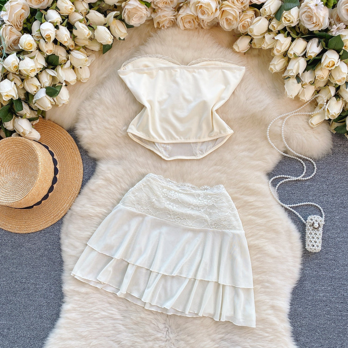 Strapless Top&Mini Skirt Lace 2Pcs