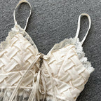 Sweet Lace V-neck Woven Pattern Top