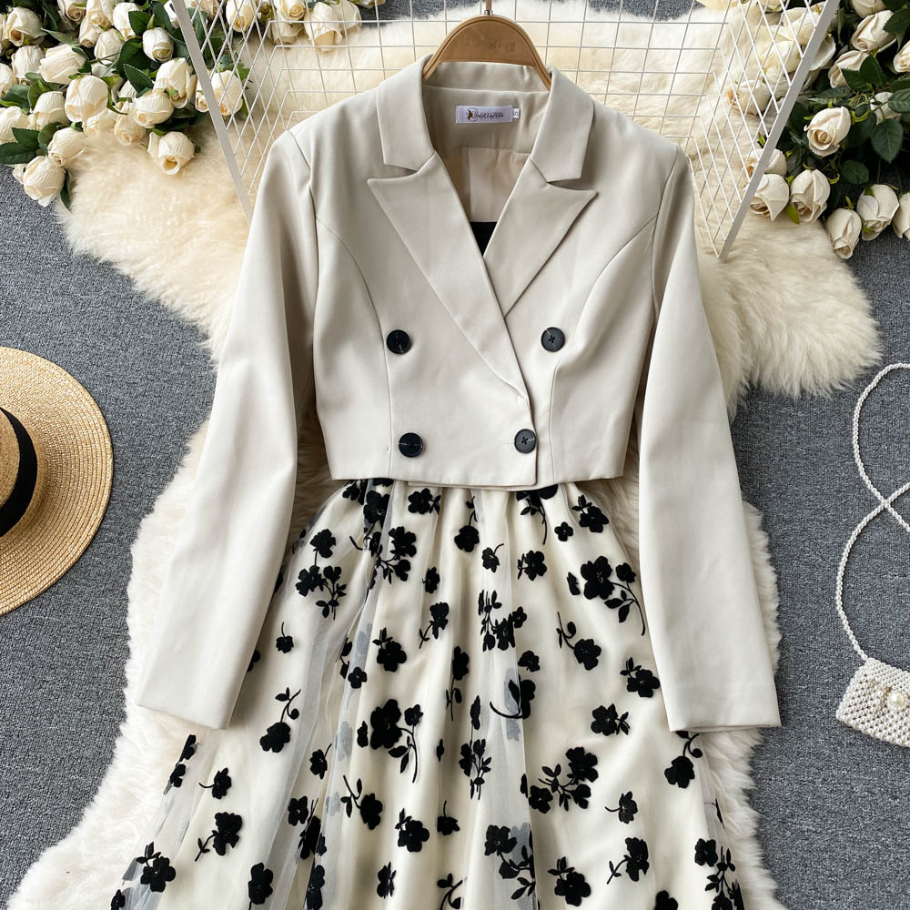 Two-piece Suit Jacket & Mesh Sling Dress