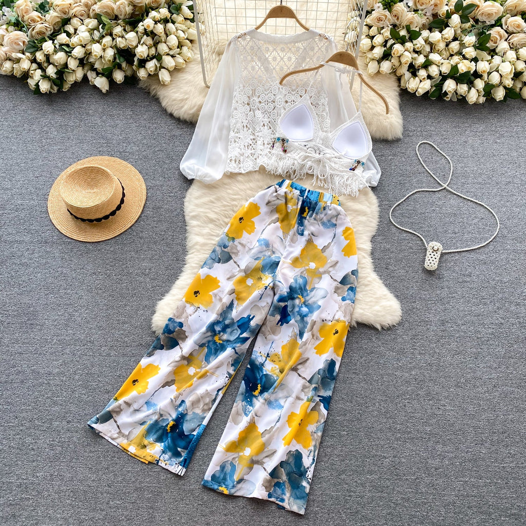 Camisole&UV Cardigan&Printed Trousers 3Pcs