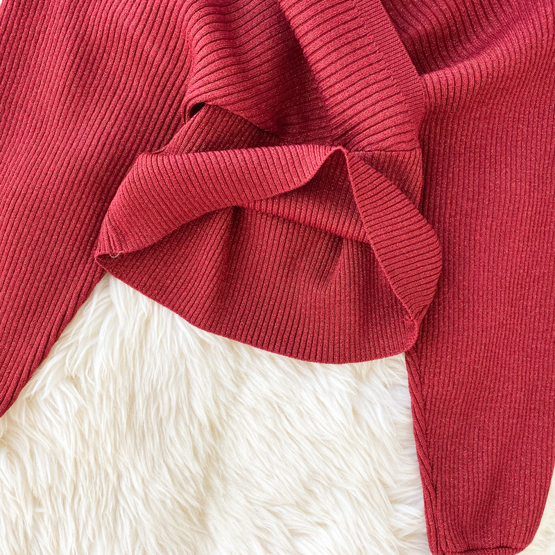 Two-piece Bright Silk Knitted Sweater + Skirt