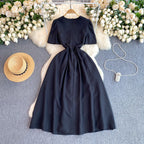 French Style Heart Buttons Black Dress