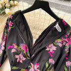Elegant Floral Printed Black Dress