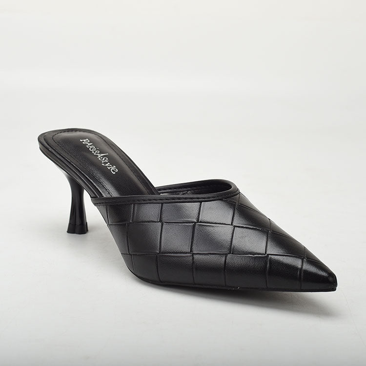 Stone Stiletto Slippers With Pointed Toes