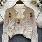 Cherry Knitted Cardigan&Camisole 2Pcs Set