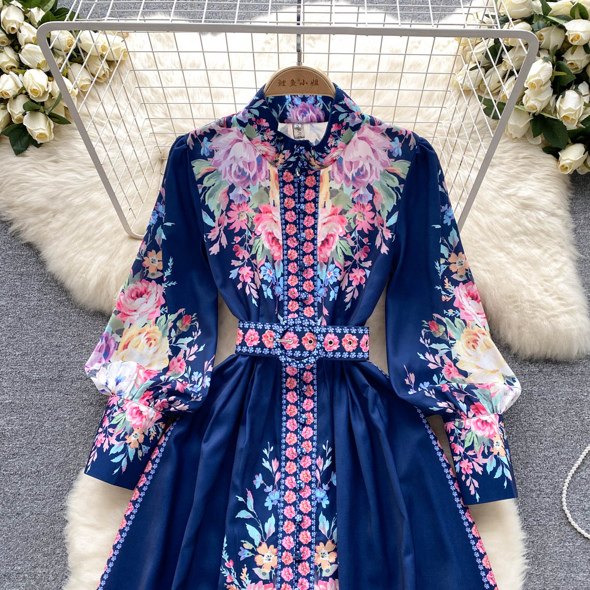 Courtly Flared Sleeve Floral Dress