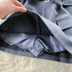 Twin Belt High Waist Suit Skirt