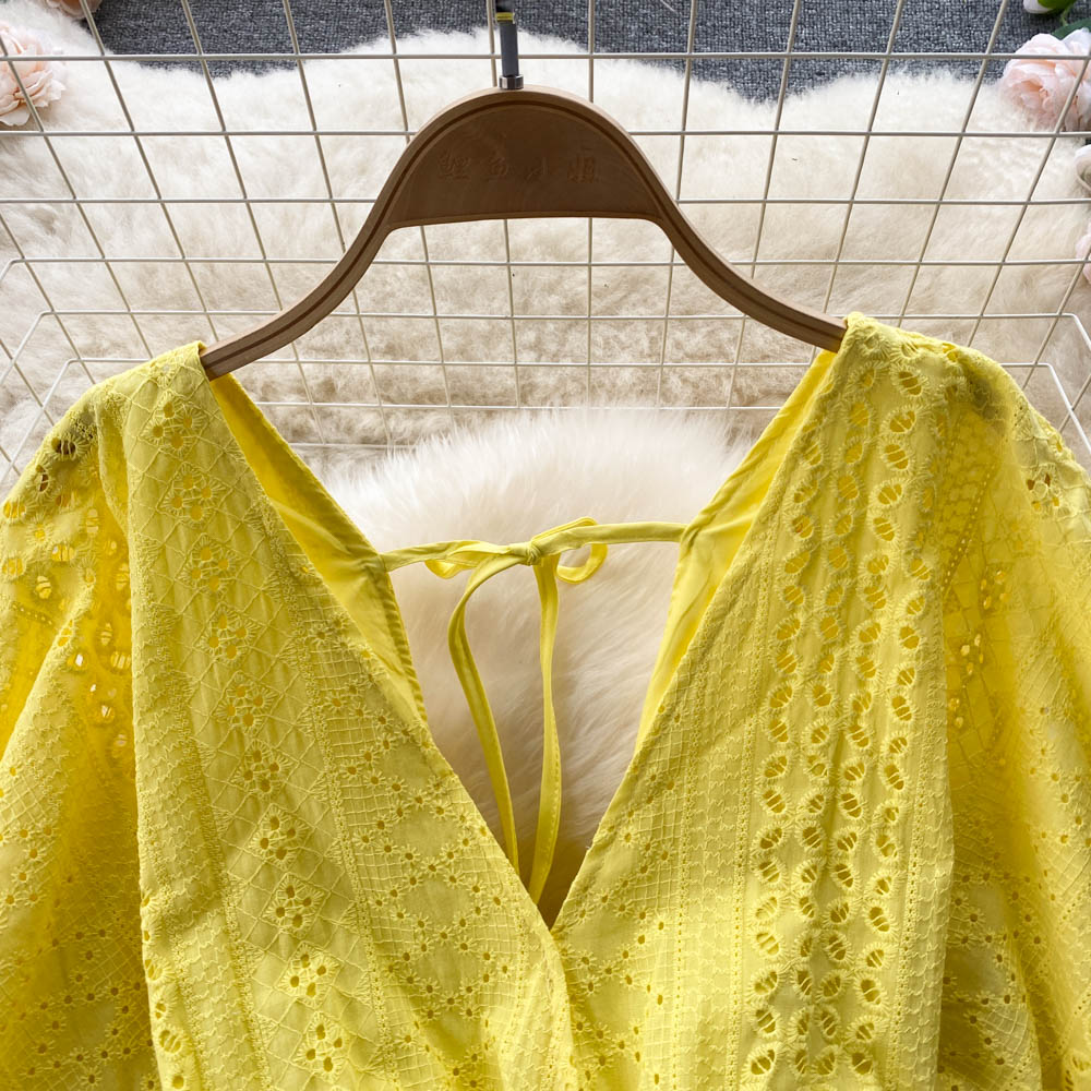 Cut-out Hollowed Puff Sleeve Dress