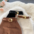 Slit Half Height Waist Slim Bag Hip A-line Skirt