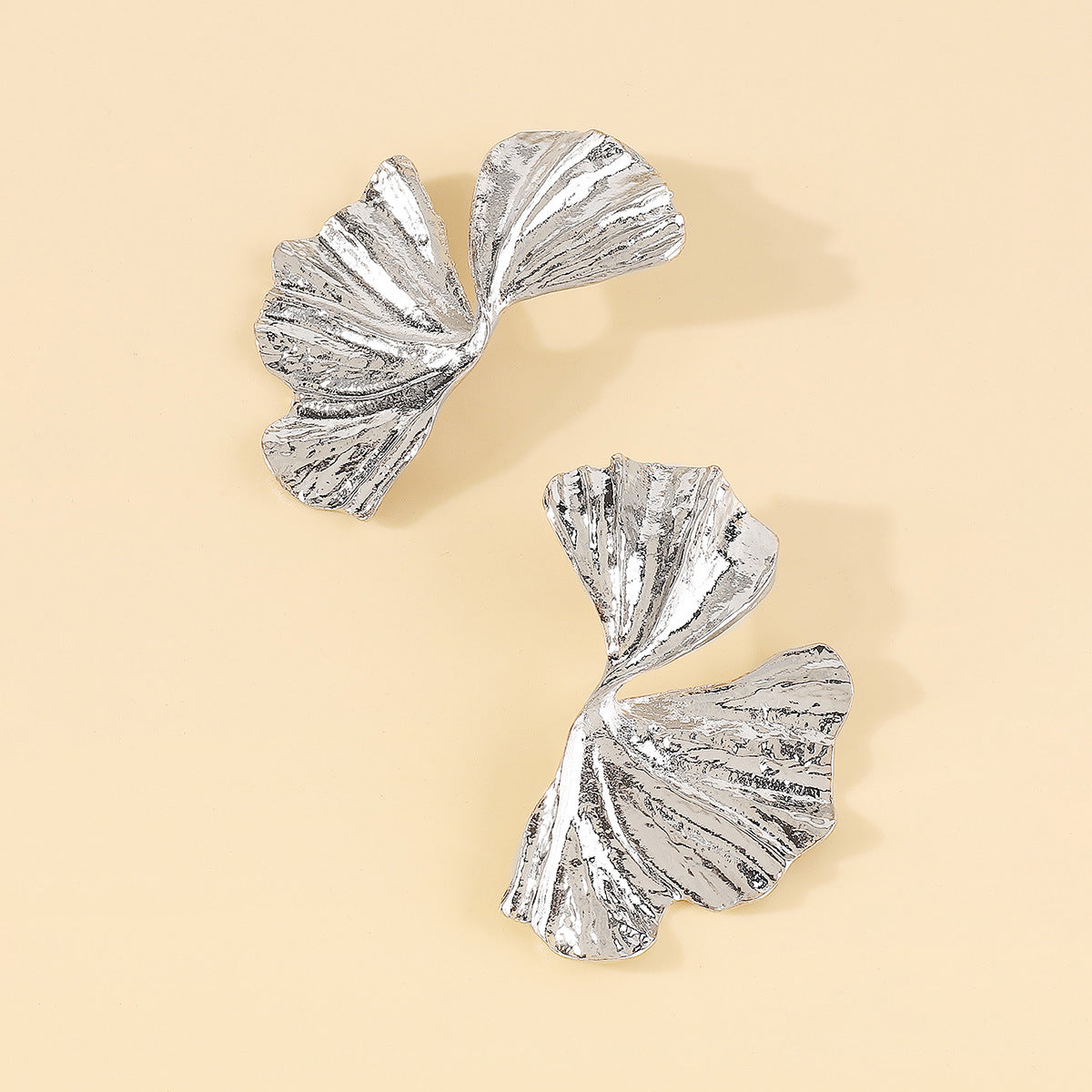 Scalloped Metal Ginkgo Biloba Earrings