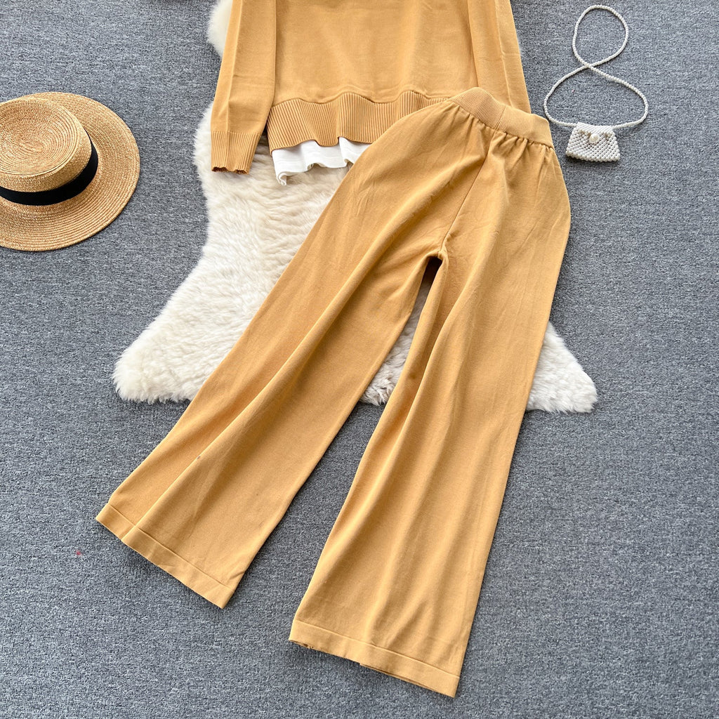 Color Blocking Jumper&Trousers Knitted 2Pcs