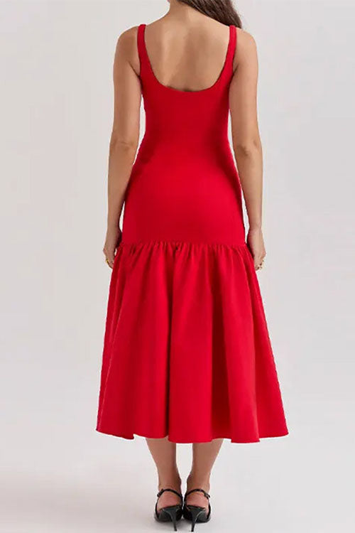 Margovil U Neck Sleeveless Ruffle Bodycon Midi Dress