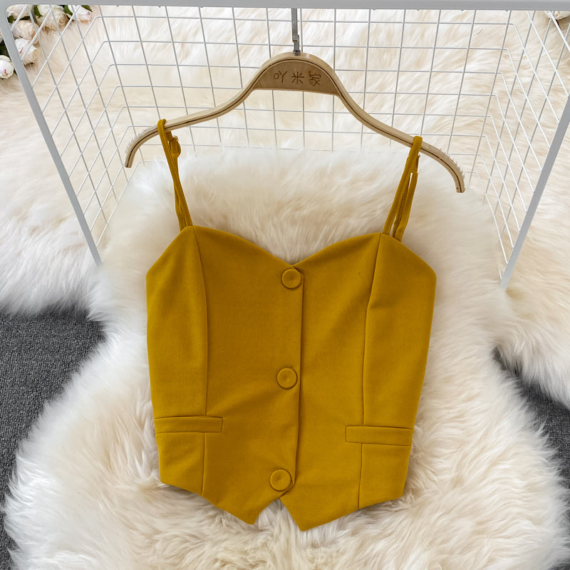 Camisole Short V-Neck Shirt Jacket Long Pants Three Piece