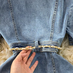 Puff Sleeve Lapel Denim Dress