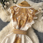 Vintage Ruffled Sleeveless Printed Dress