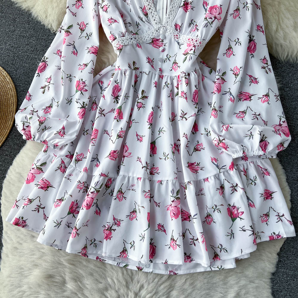 Sweet Lace V-neck Floral Dress