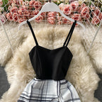 Patchwork Plaid Fake Two-Piece Sling Jumpsuit