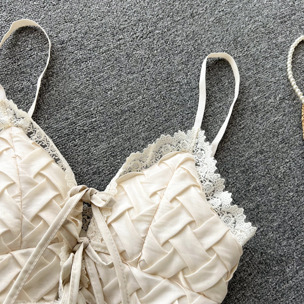 Sweet Lace V-neck Woven Pattern Top