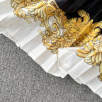 Black Sweater&Printed Pleated Skirt 2Pcs