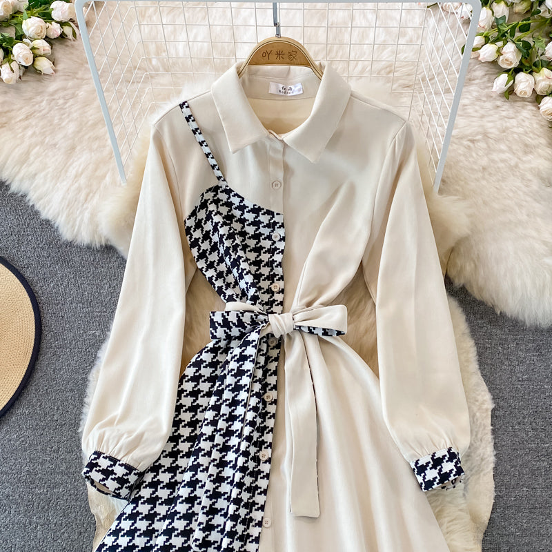 Tweed Panel Plaid Fake Two Piece Dress