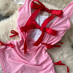Sweet Pink Ruffle Mesh High-cut Jumpsuit
