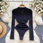 Hollowed Slim-fit Black One-piece Lingerie