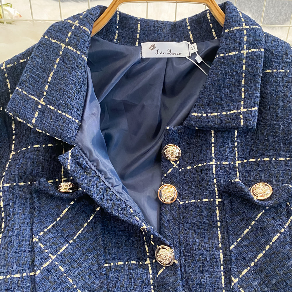 Tweed Plaid Blazer&Skirt 2Pcs