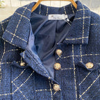Tweed Plaid Blazer&Skirt 2Pcs