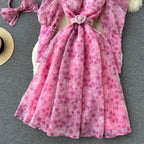 Mesh Patchwork Puff Sleeve Floral Dress
