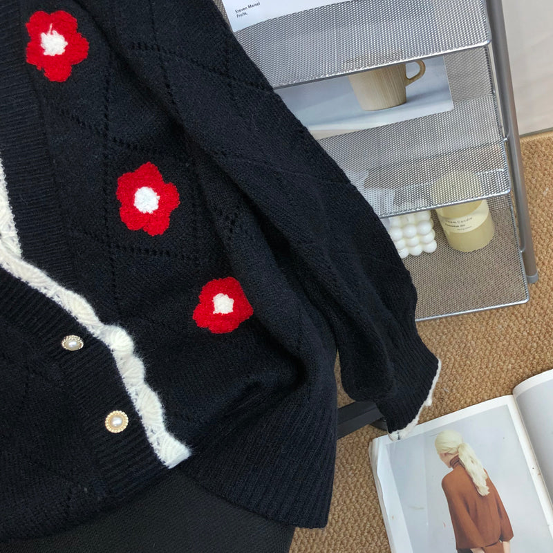 Niche Diamond Check Pattern Short Cardigan