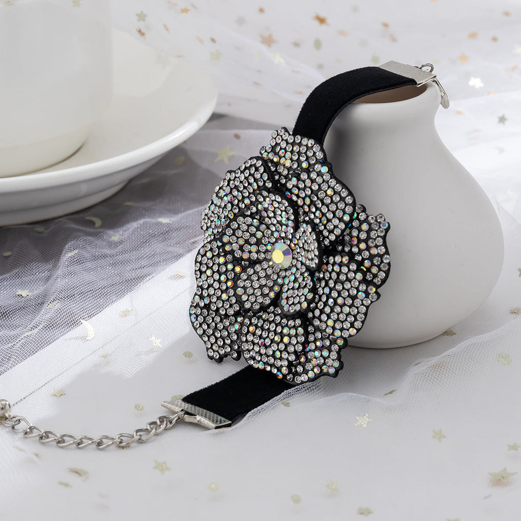 Full Rhinestone Flower Choker&Bracelet