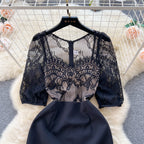 Elegant Patchwork Black Lace Dress