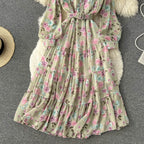 V-neck Chiffon Floral Long-sleeve Dress
