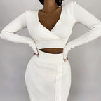 V-neck Sweaters&Split Skirt Knitted 2Pcs
