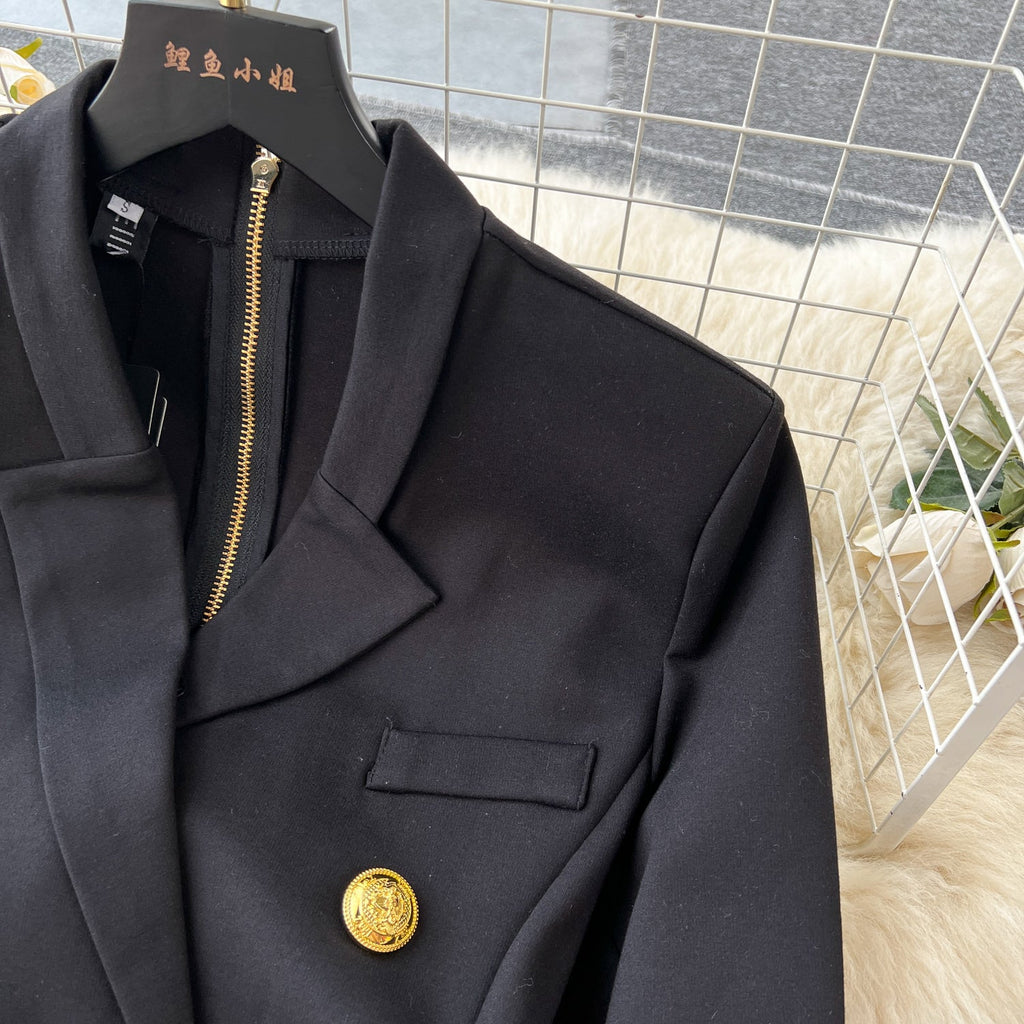 Black Double Breasted Suit Dress