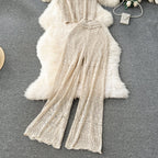 Crochet Sleeveless Cardigan&Trousers Knitted 2Pcs