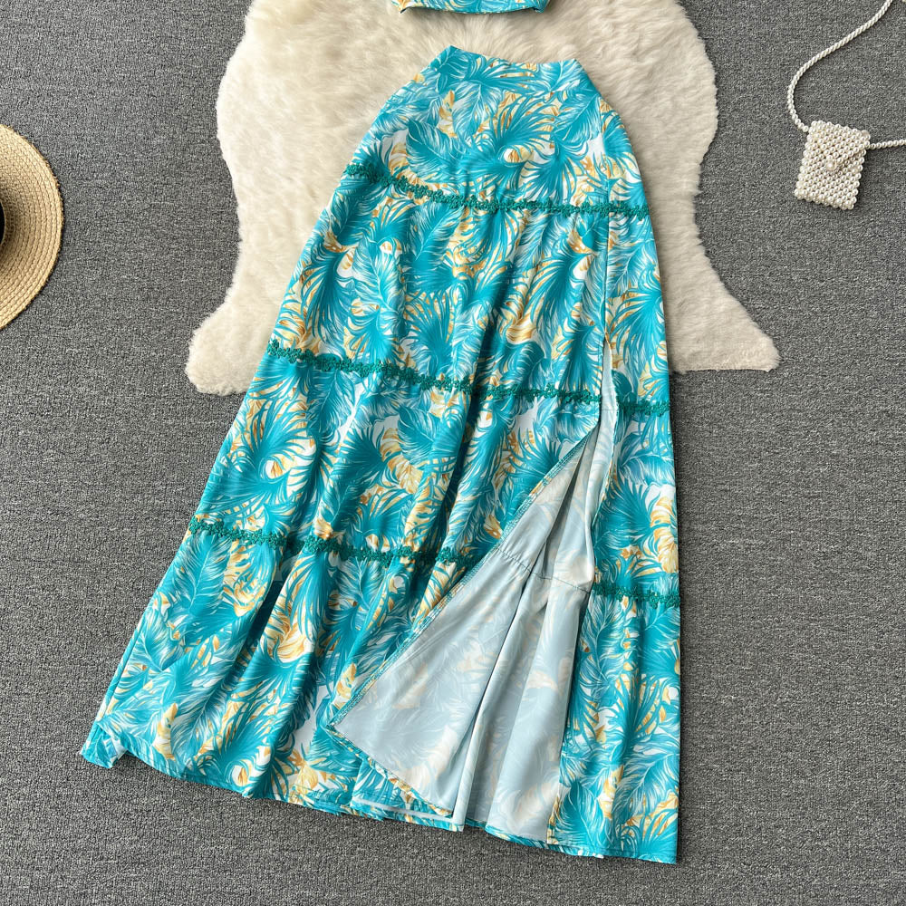 Printed Halter Top&Skirt 2Pcs Set