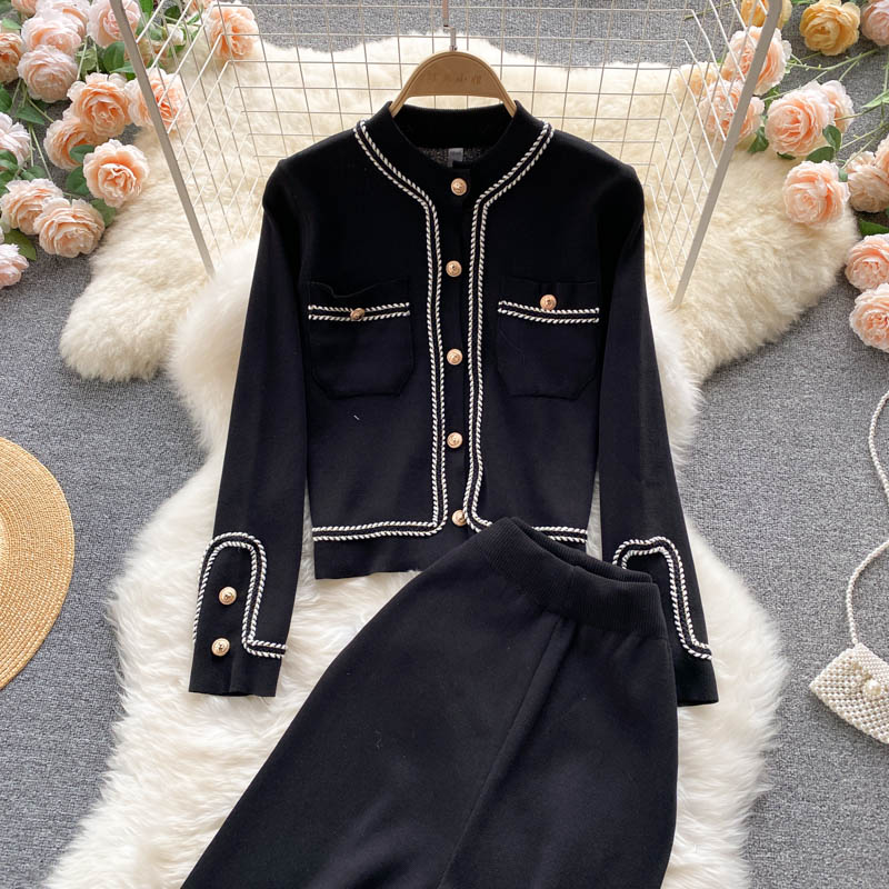 Cardigan&High-waisted Trousers Knitted 2Pcs