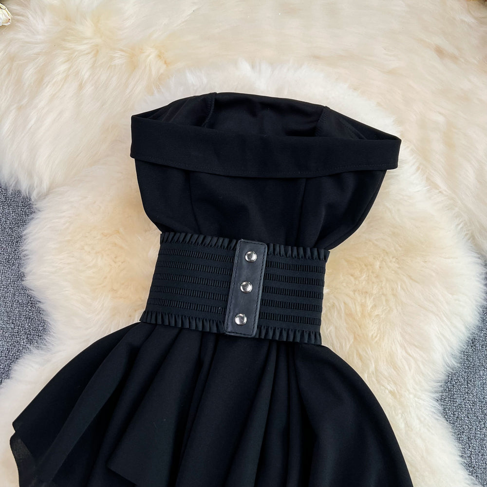 Asymmetric Top&Shorts Black 2Pcs