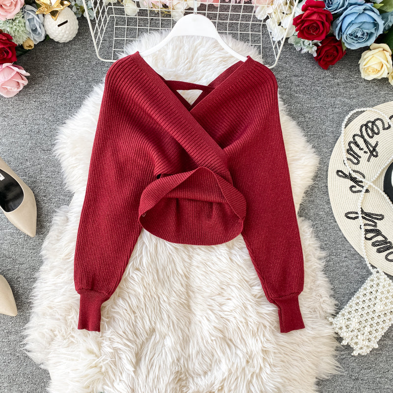 Two-piece Bright Silk Knitted Sweater + Skirt
