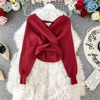 Two-piece Bright Silk Knitted Sweater + Skirt